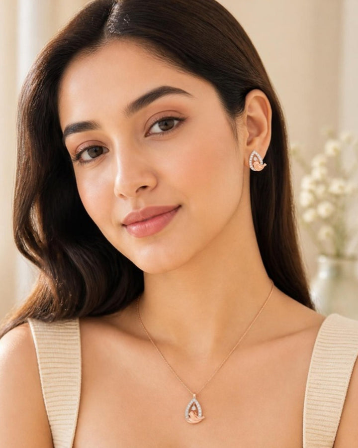 Woman wearing Songbird Serenade Diamond Earrings, front view
