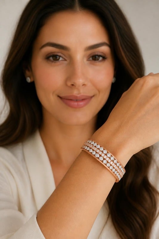 Aurora Crown Diamond Bracelet worn by a model, front view