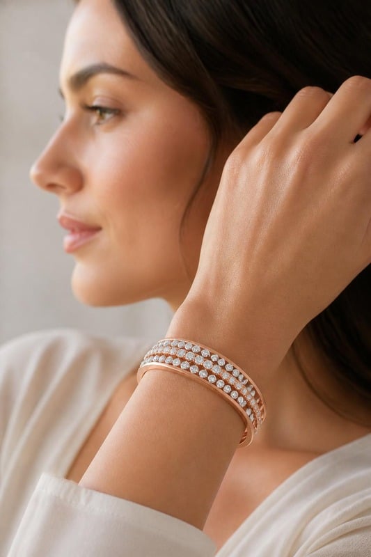 Aurora Crown Diamond Bracelet worn by a model, side view