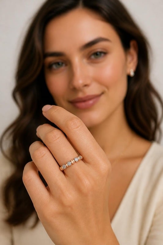 Celeste Whisper Diamond Band worn by a model, front view