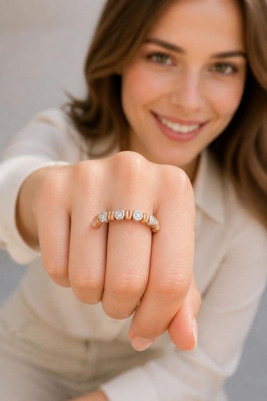 Celeste Whisper Diamond Band worn by a model, top-down view