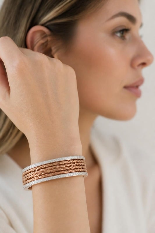 Eterna Weave Diamond Bracelet worn by a model, side view