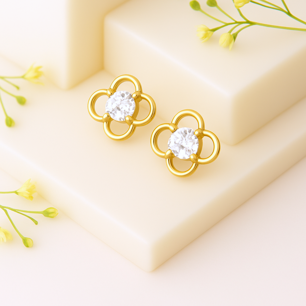 Golden Bloom Diamond Stud Earrings