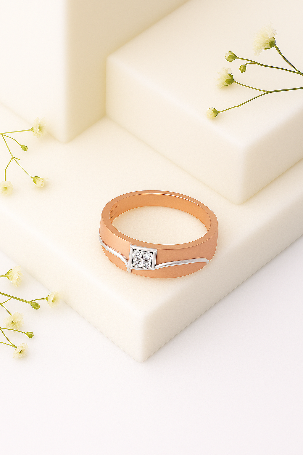 Rose Crest Diamond Square Ring